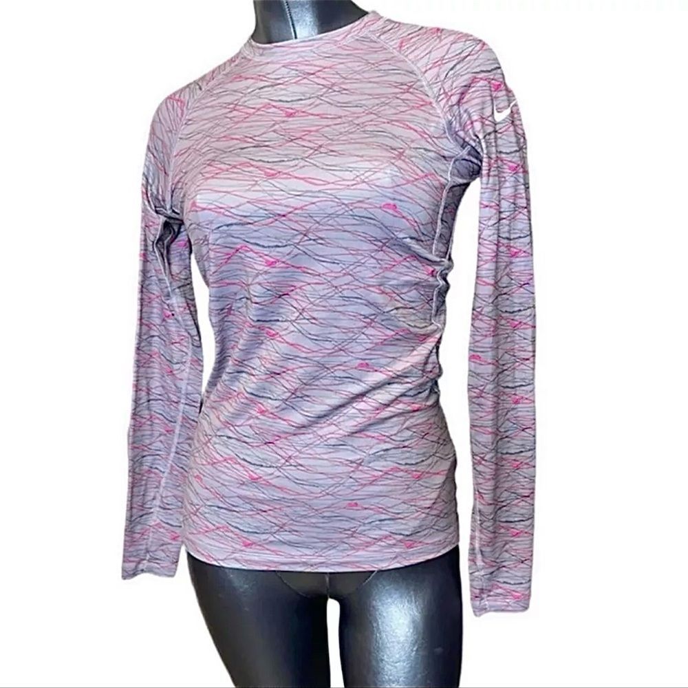 nike pro combat long sleeve pullover top shirt pink splat pattern womens small